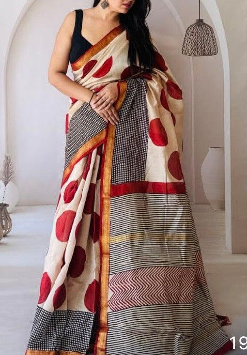 Ajrakh Maheshwari silk saree : Ready to ship