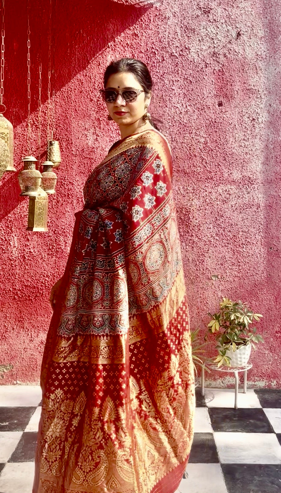 Ajrakh Dola silk saree : Make to order