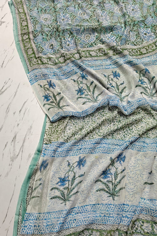 Chiffon Handblock Printed Saree : Availability up on Production