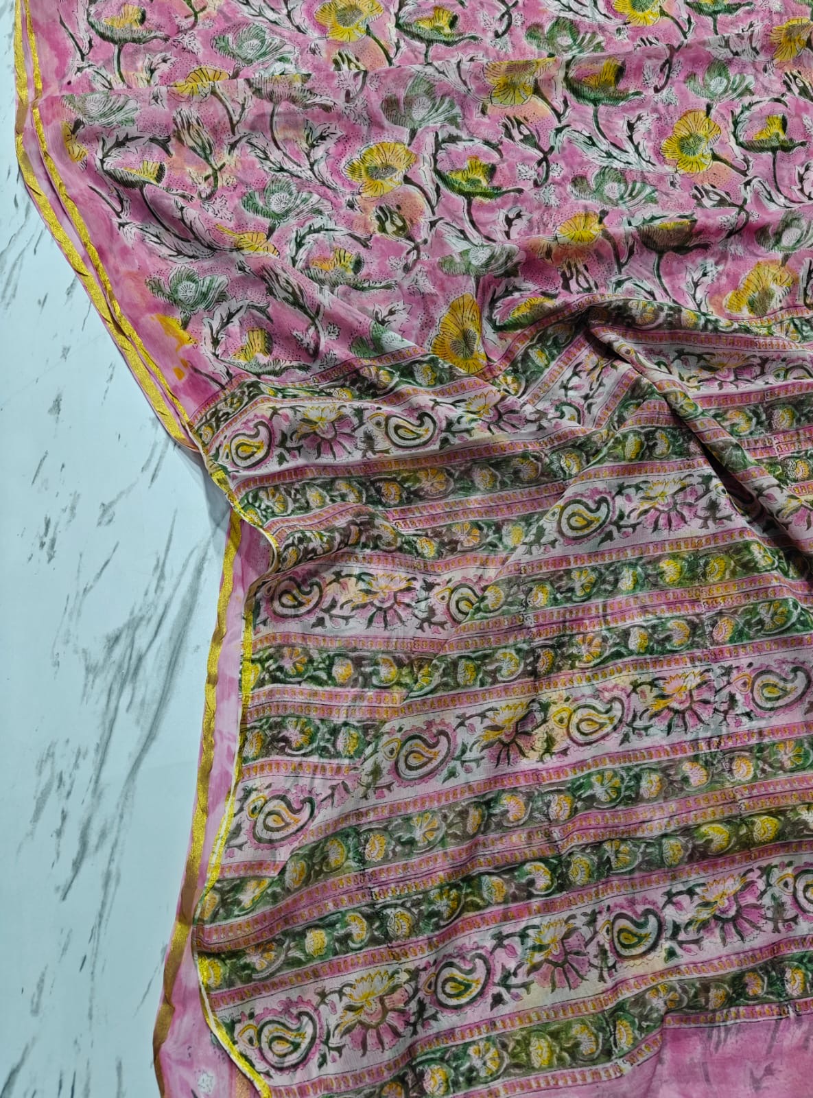 Chiffon Handblock Printed Saree : Availability up on Production