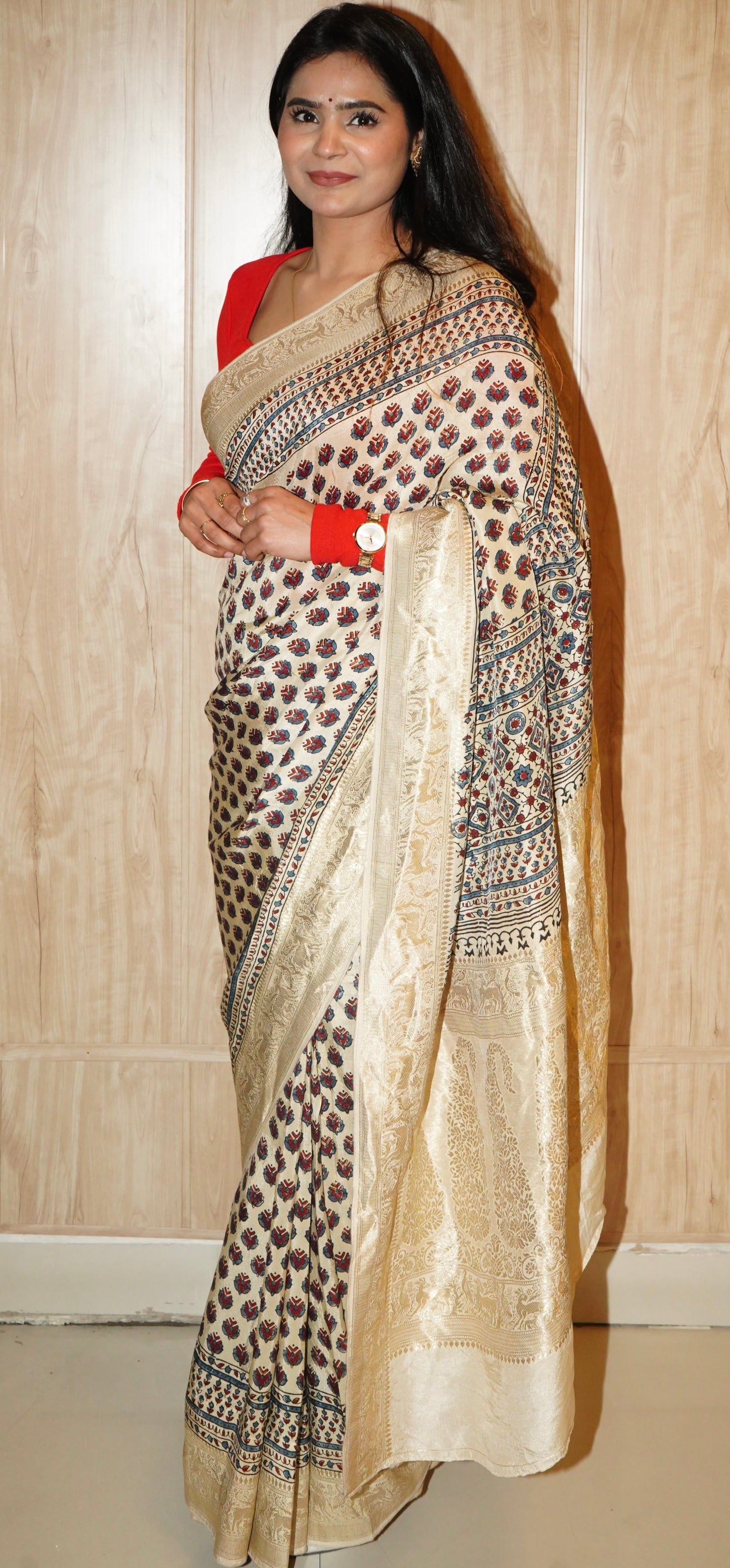 Ajrakh Dola silk saree : Make to order