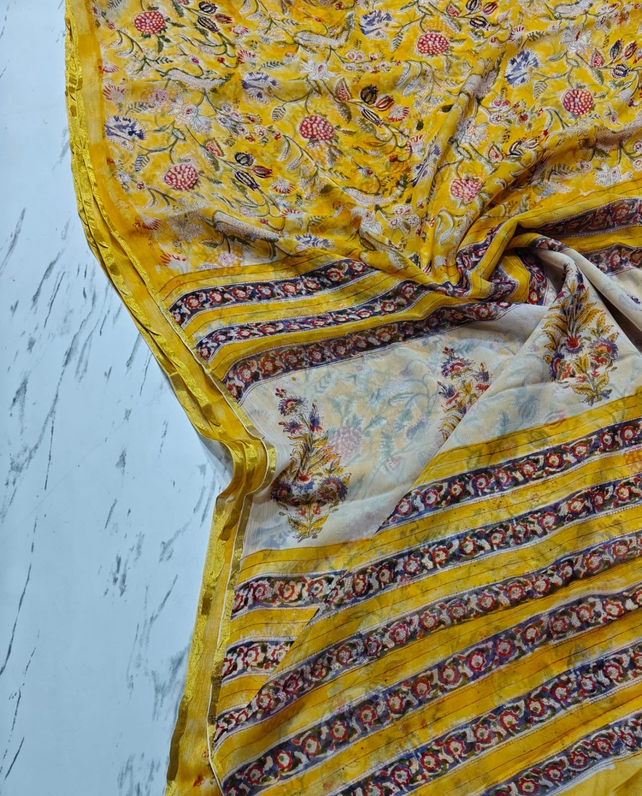 Chiffon Handblock Printed Saree : Availability up on Production