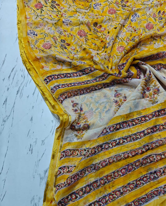 Chiffon Handblock Printed Saree : Availability up on Production