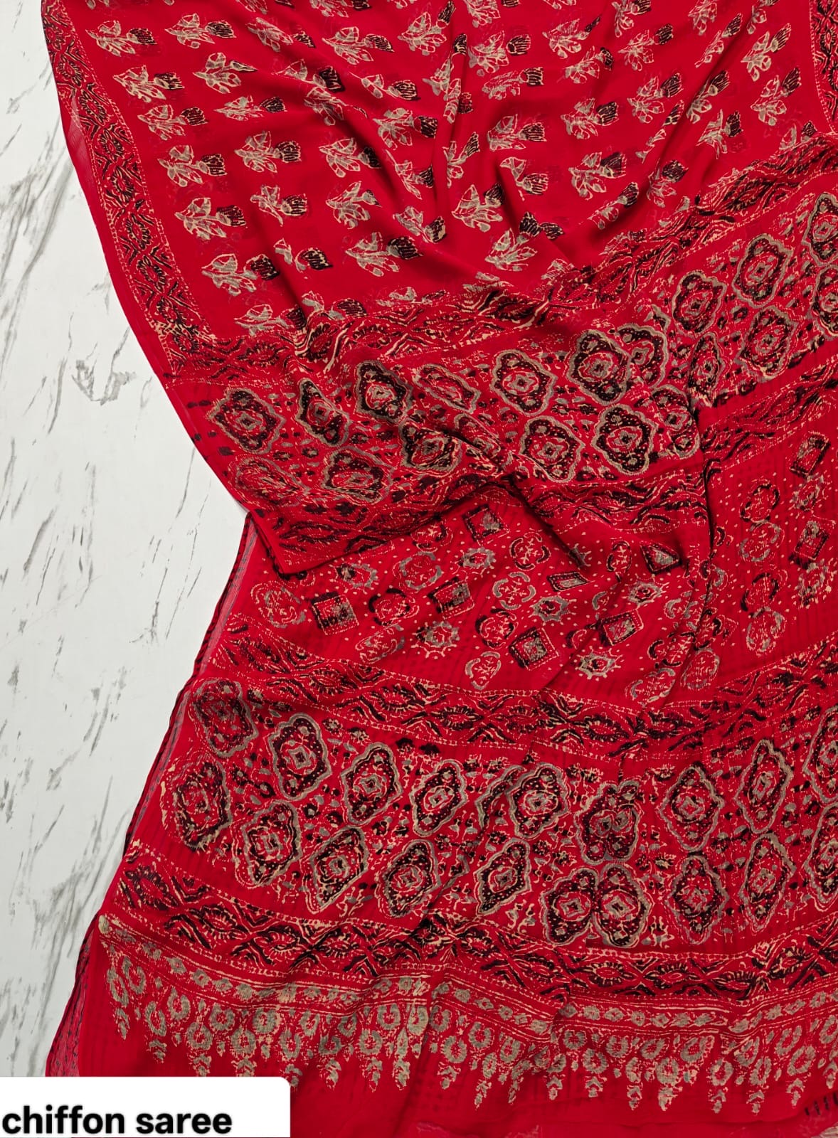 Chiffon Handblock Printed Saree : Availability up on Production