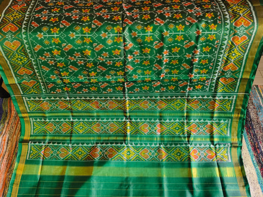 Green- Orange Single Ikat Patola