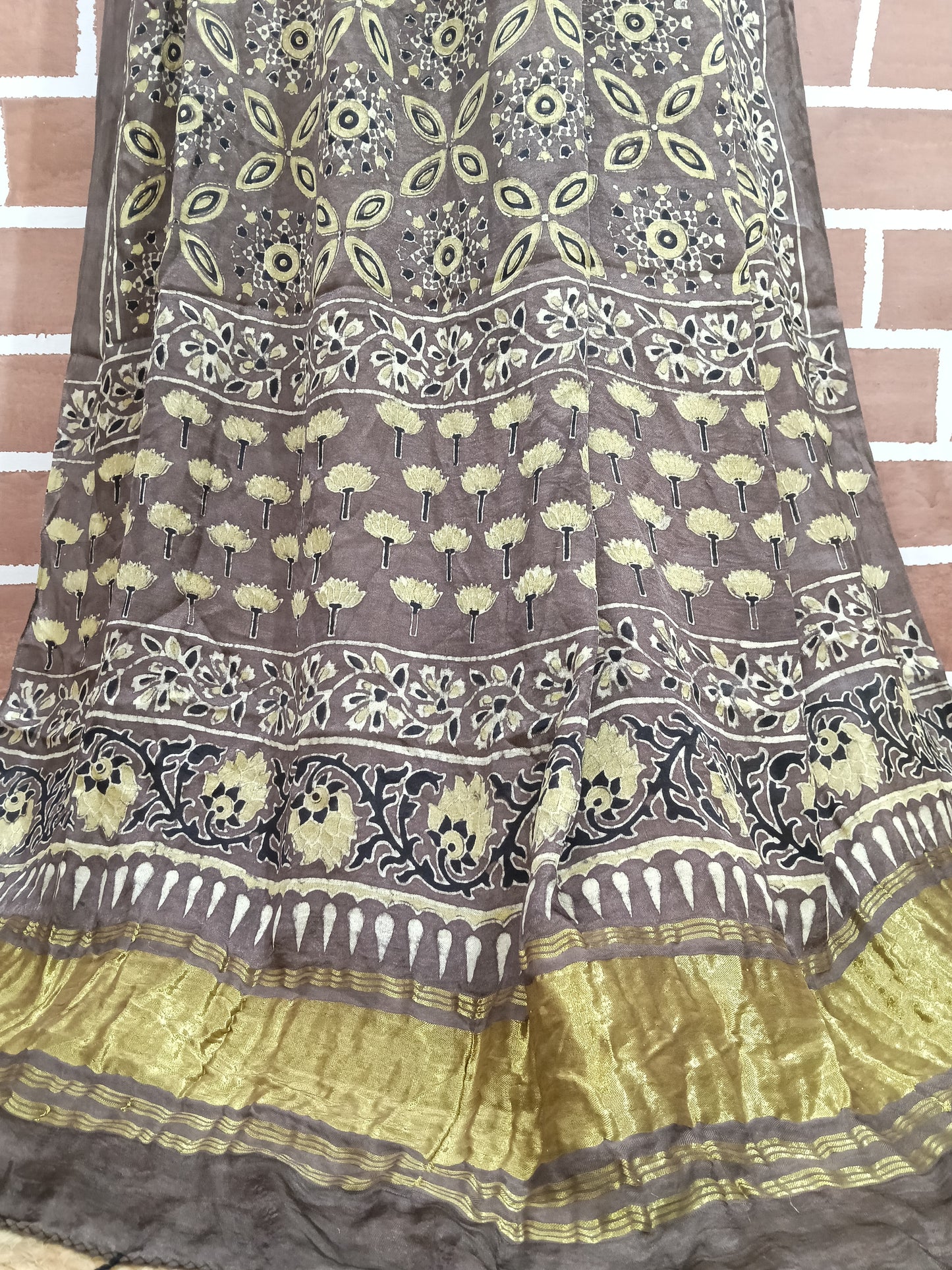 Ajrakh Modal Tissue Dupatta - Brown & gold