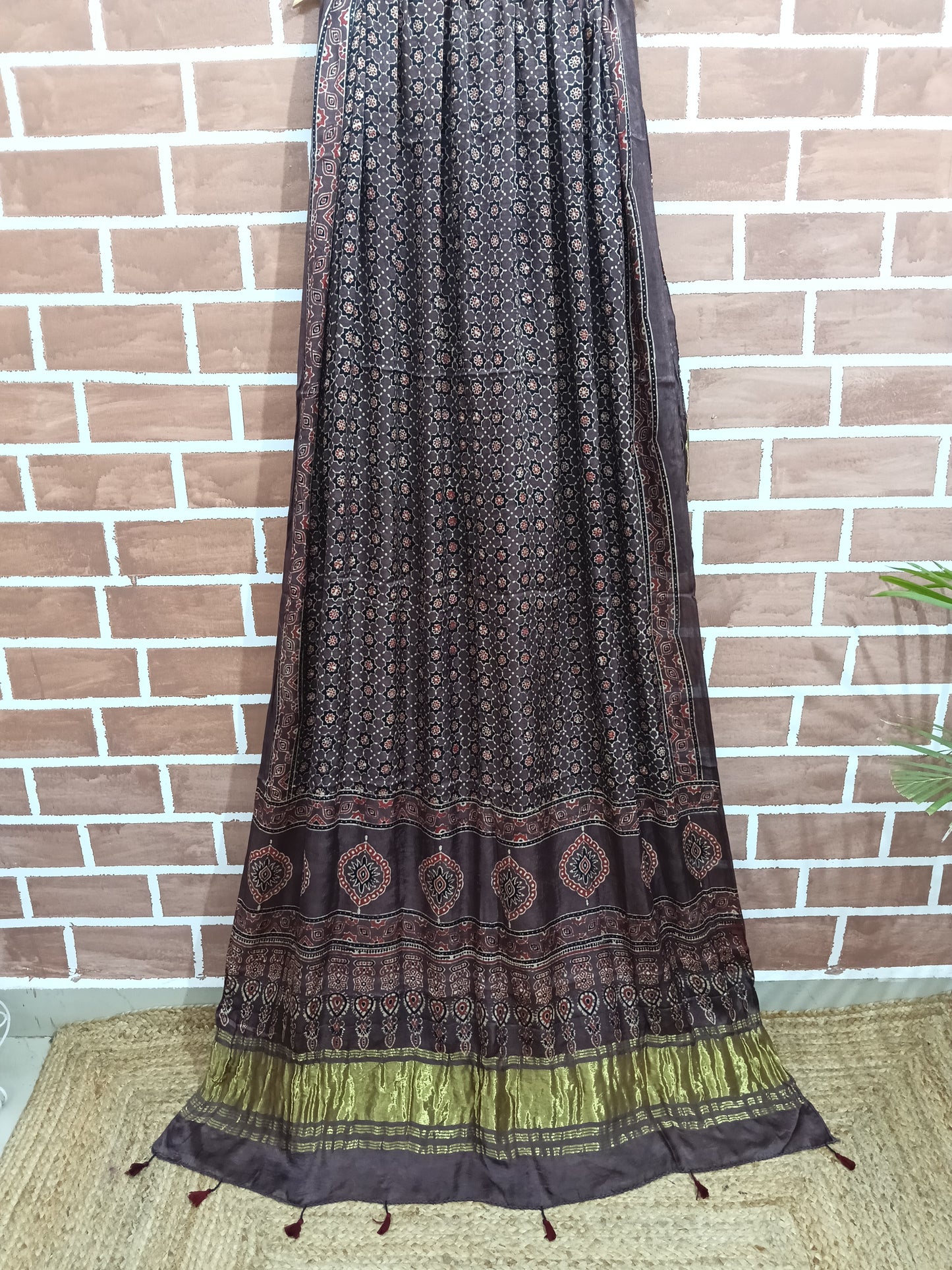 Ajrakh Modal Tissue Dupatta - Brown & Red