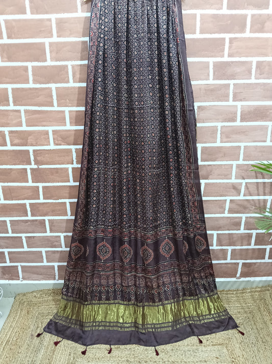 Ajrakh Modal Tissue Dupatta - Brown & Red