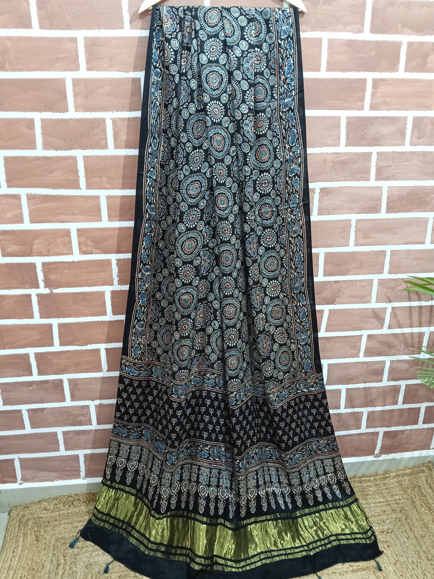 Ajrakh Modal Tissue Dupatta- Black