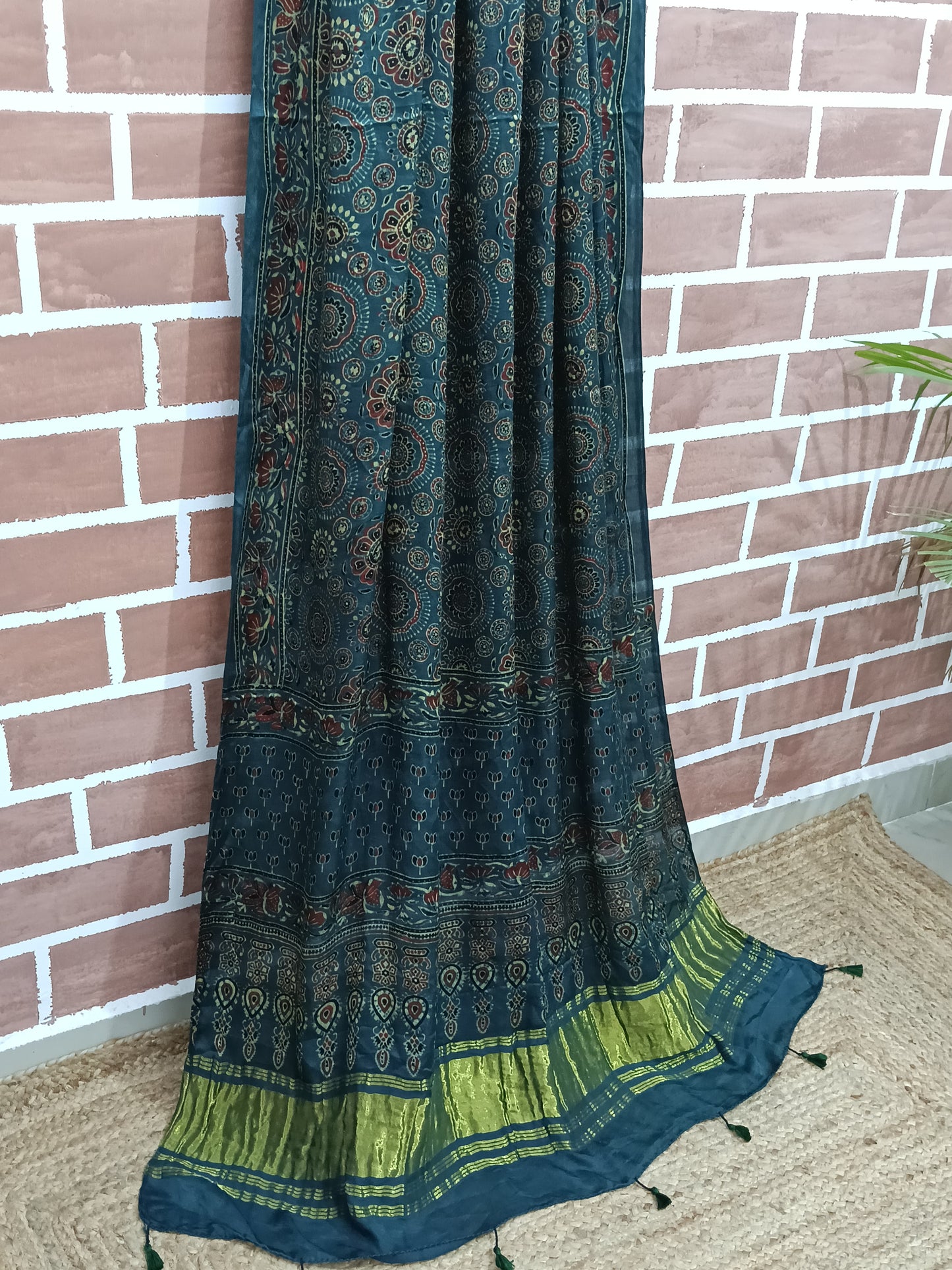 Ajrakh Modal Tissue Dupatta - Green