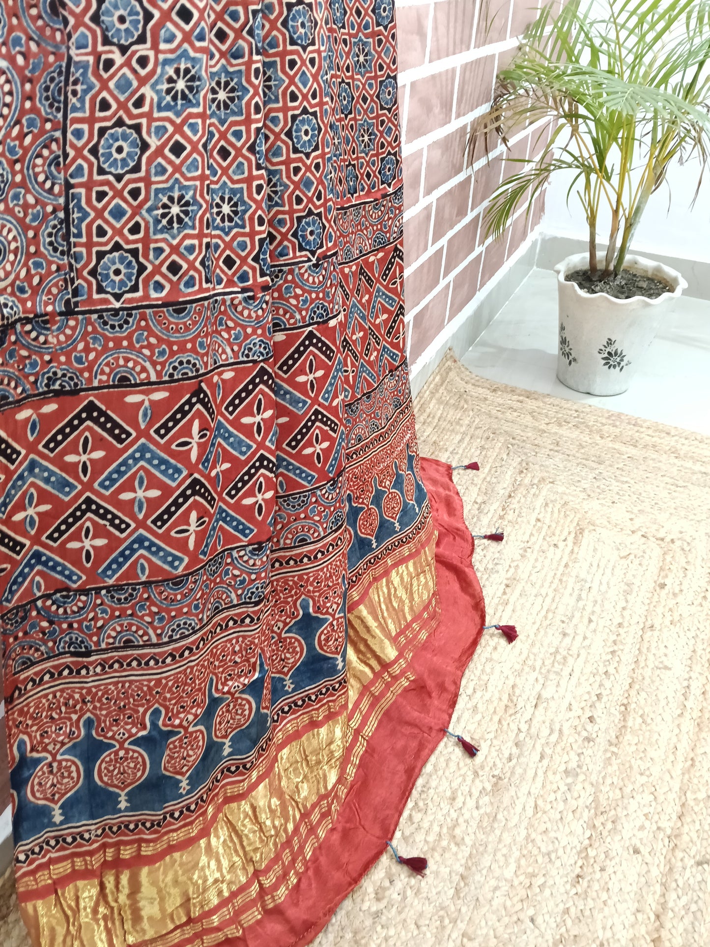 Ajrakh Modal Tissue Dupatta - Red