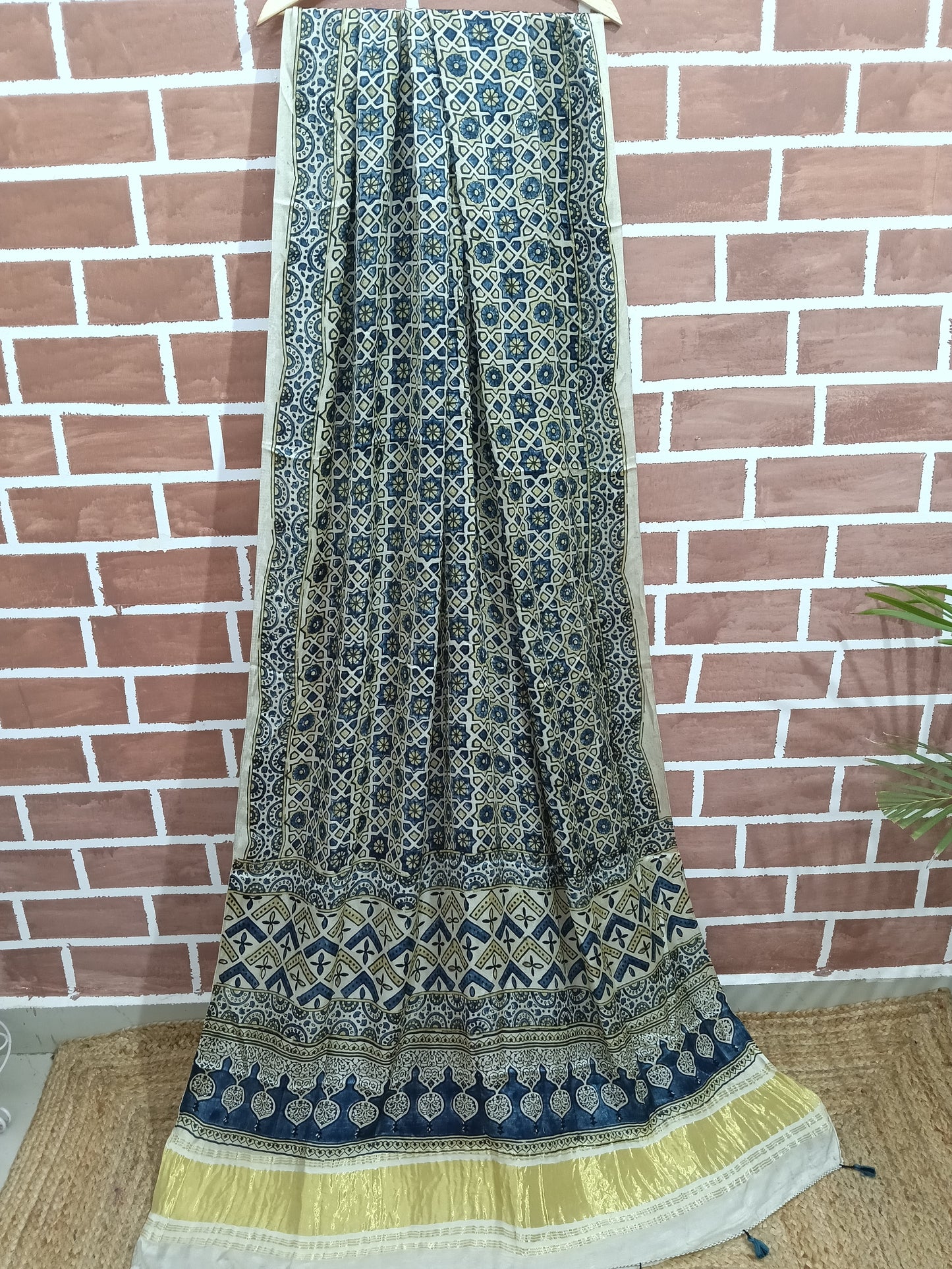 Ajrakh Modal Tissue Dupatta - White