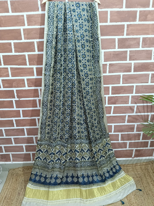 Ajrakh Modal Tissue Dupatta - White