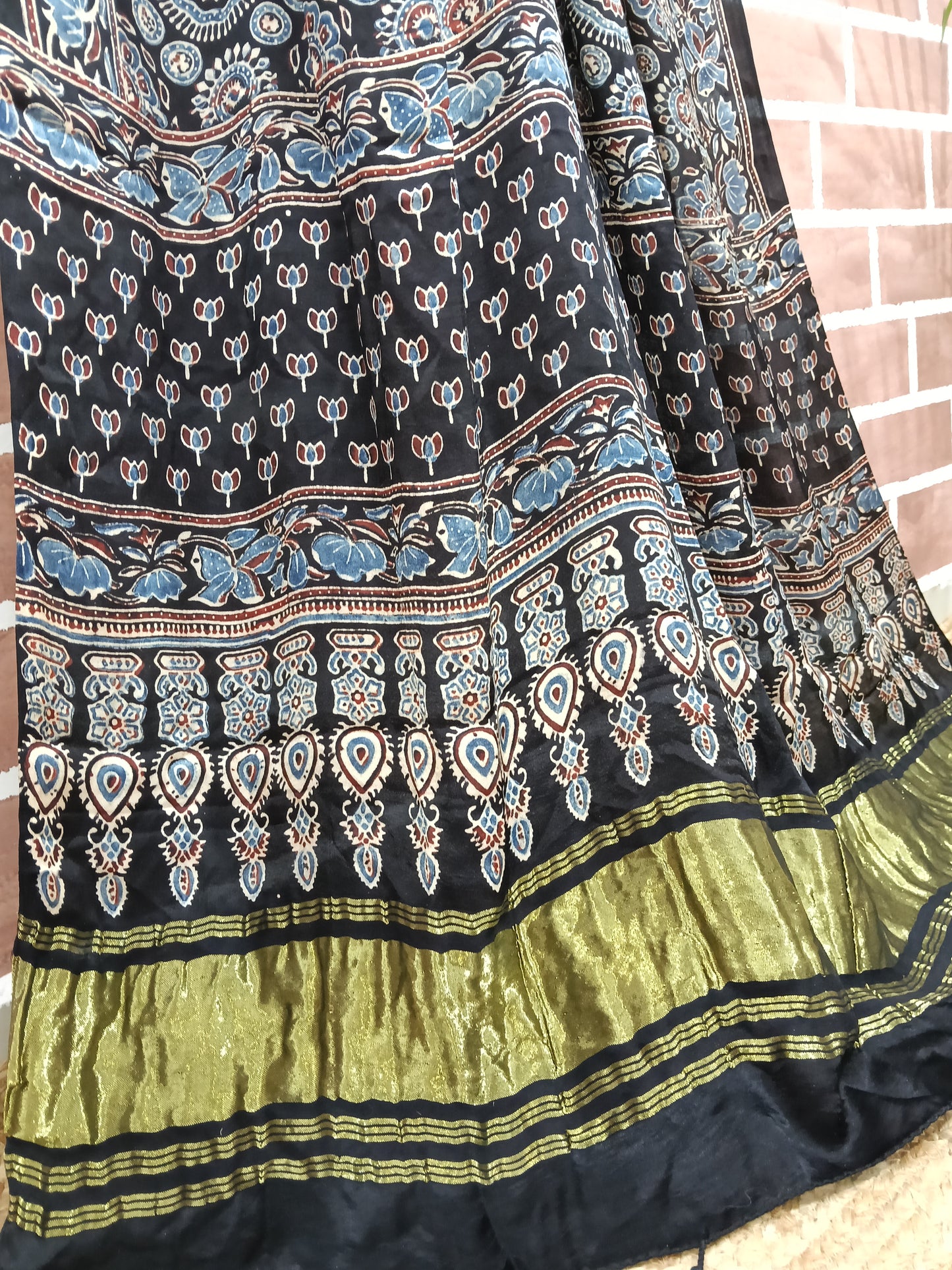 Ajrakh Modal Tissue Dupatta- Black
