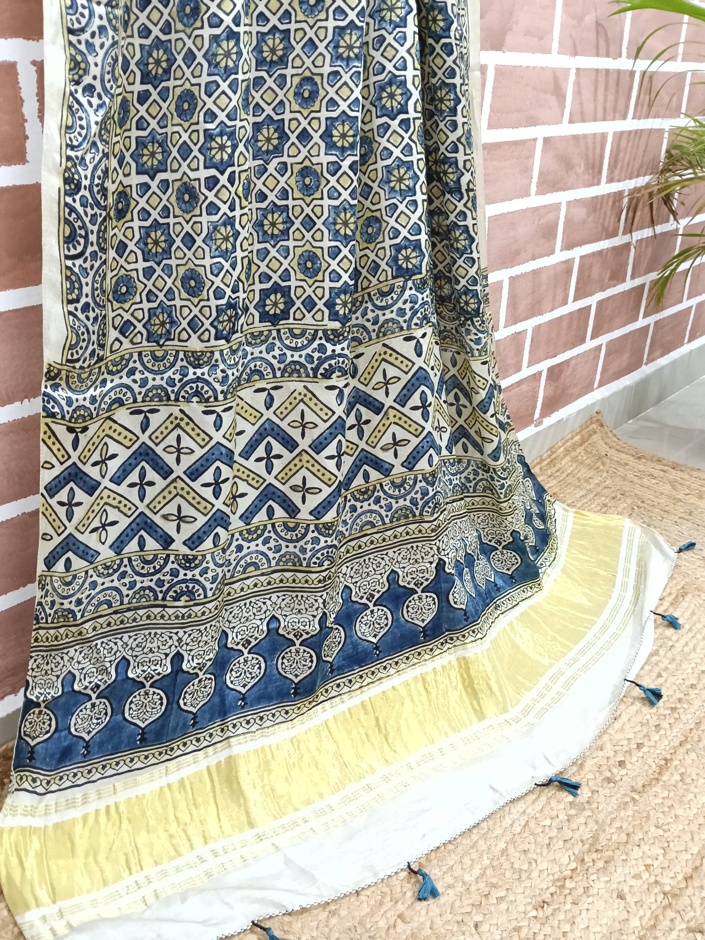 Ajrakh Modal Tissue Dupatta - White