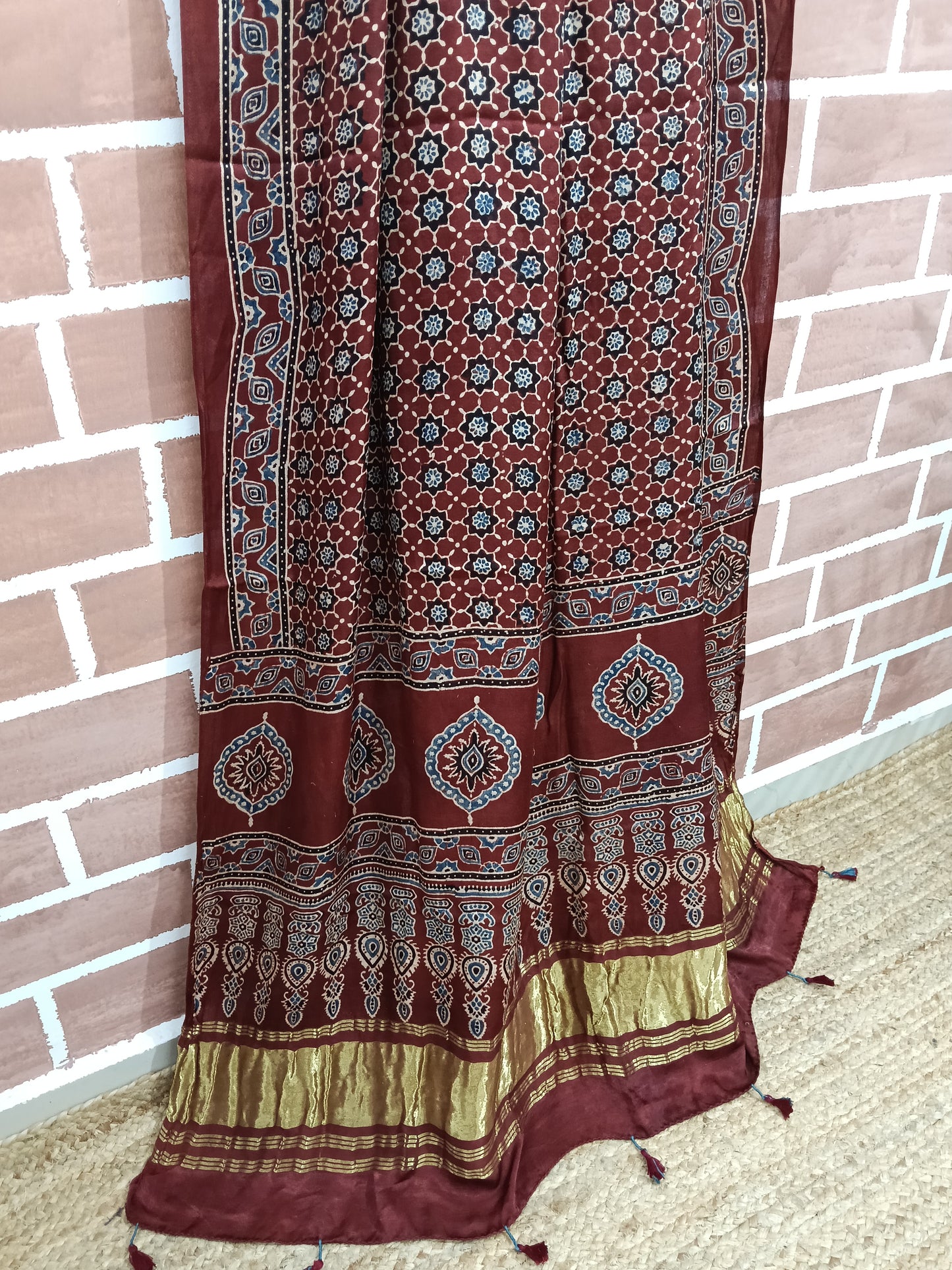 Ajrakh Modal Tissue Dupatta - Maroon