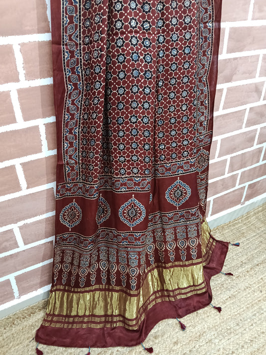 Ajrakh Modal Tissue Dupatta - Maroon