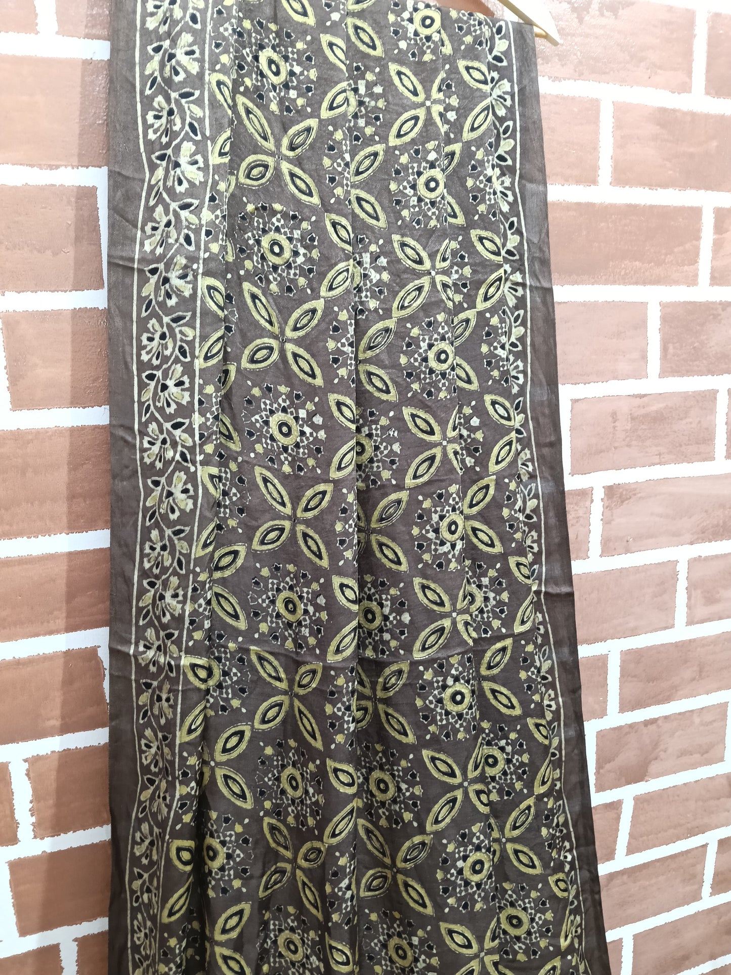 Ajrakh Modal Tissue Dupatta - Brown & gold