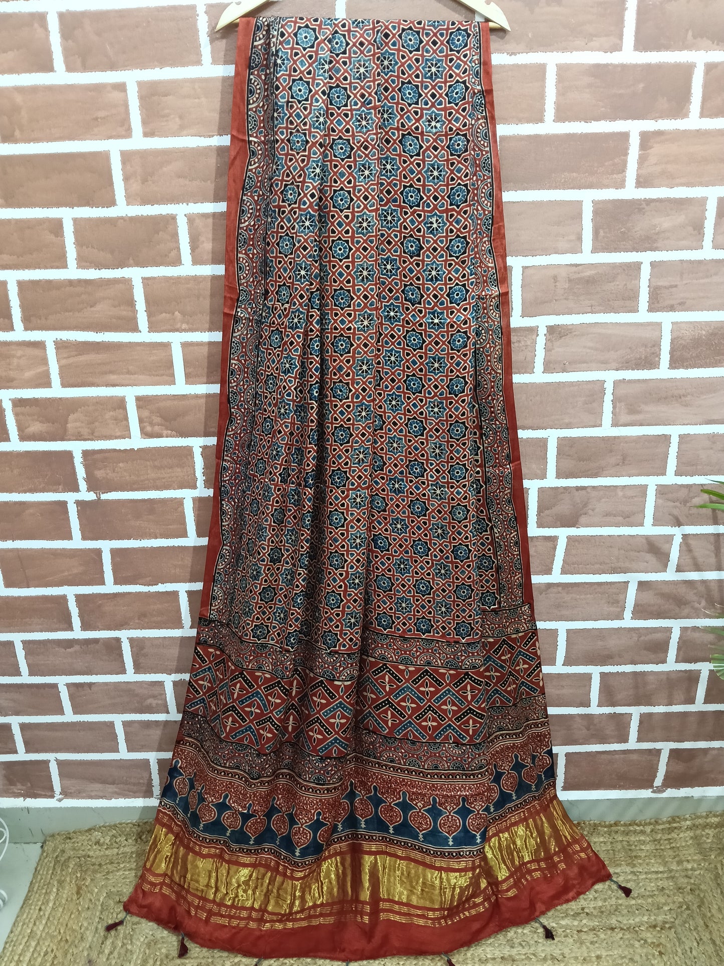 Ajrakh Modal Tissue Dupatta - Red