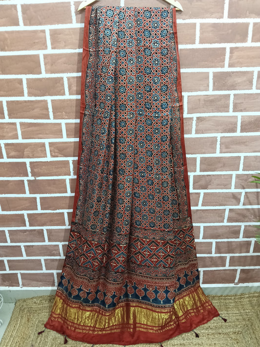 Ajrakh Modal Tissue Dupatta - Red