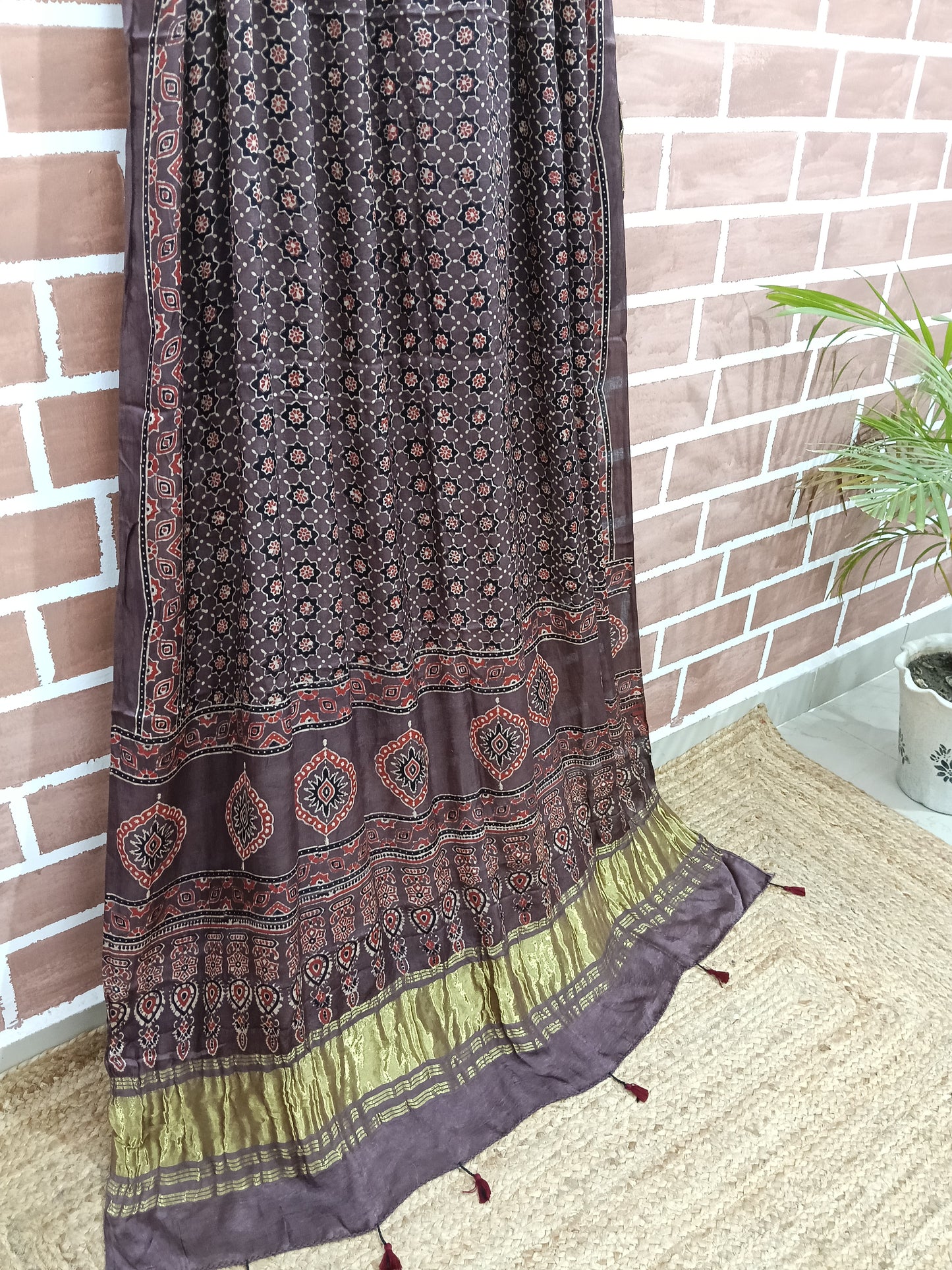 Ajrakh Modal Tissue Dupatta - Brown & Red