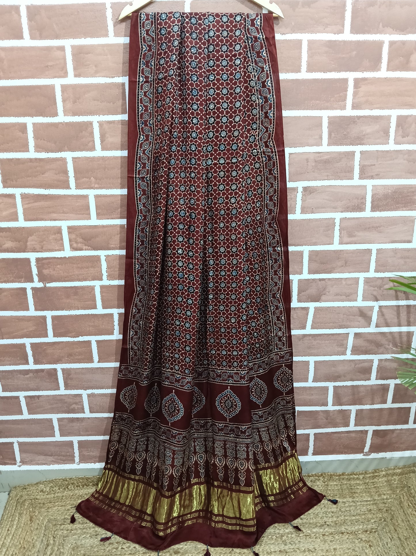 Ajrakh Modal Tissue Dupatta - Maroon